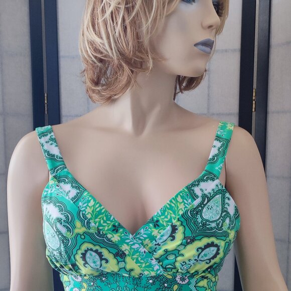 INC Boho-Inspired Green Paisley Faux Wrap Midi Dress with Stud Detail Sz M - Picture 6 of 9